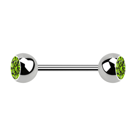 Micro Barbell argent avec deux boules cristal vert clair