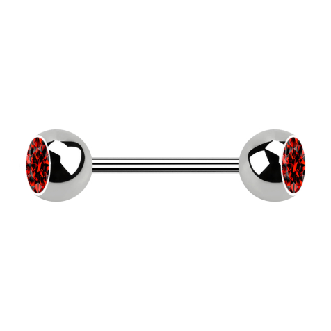 Micro Barbell argent avec deux boules cristal rouge