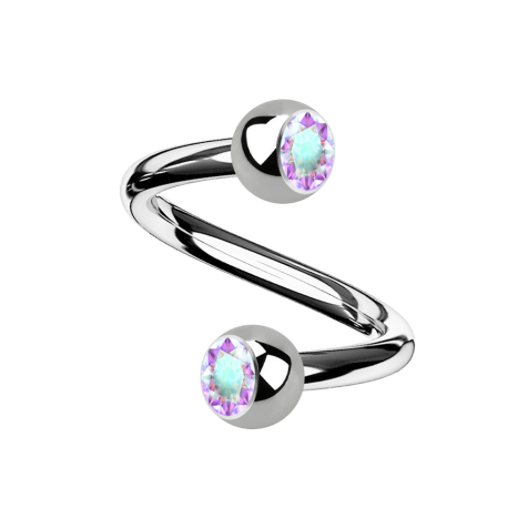Micro spiral silver with two crystal balls multicolor
