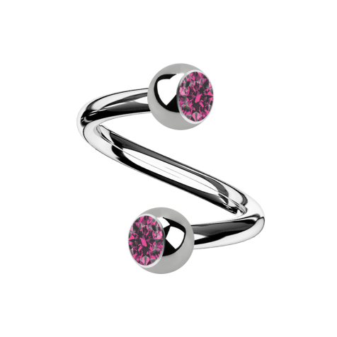 Micro spirale argento con due sfere di cristallo rosa