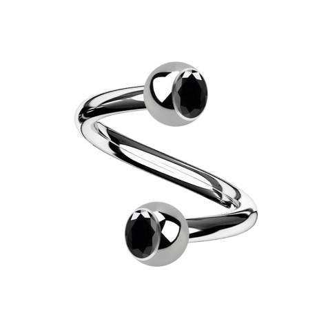 Micro spirale dargento con due sfere di cristallo nere