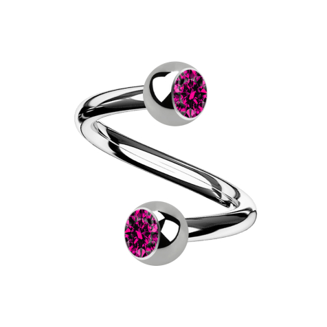 Micro spirale argento con due sfere di cristallo fucsia