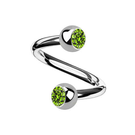 Micro spirale argento con due sfere di cristallo verde chiaro