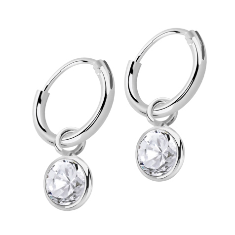 Earring silver round pendant round crystal silver