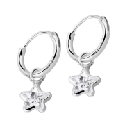 Orecchino argento ciondolo rotondo stella cristallo argento