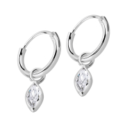 Earring silver round pendant oval crystal silver