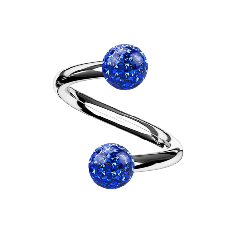 Micro spiral silver with two crystal balls dark blue Epoxy protective layer