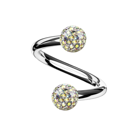 Micro Spirale silber mit zwei Kristallkugeln multicolor Epoxy Schutzschicht