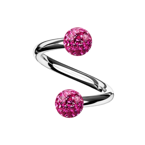 Micro spirale argento con due sfere di cristallo rosa Strato protettivo epossidico