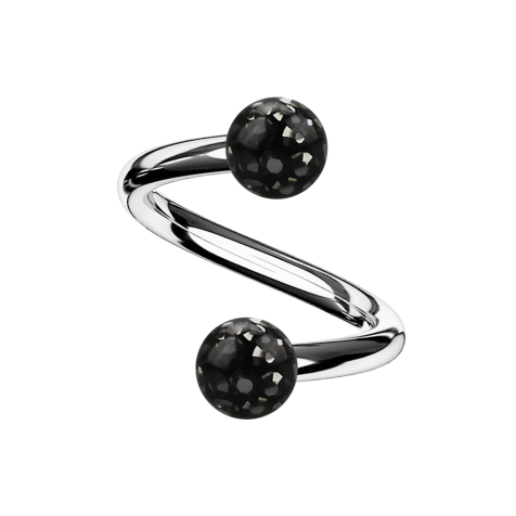 Micro Spirale silber mit zwei Kristallkugeln schwarz Epoxy Schutzschicht