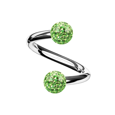 Micro spirale argento con due sfere di cristallo verde chiaro Strato protettivo epossidico