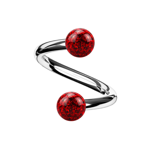 Micro spiral silver with two crystal balls red Epoxy protective layer