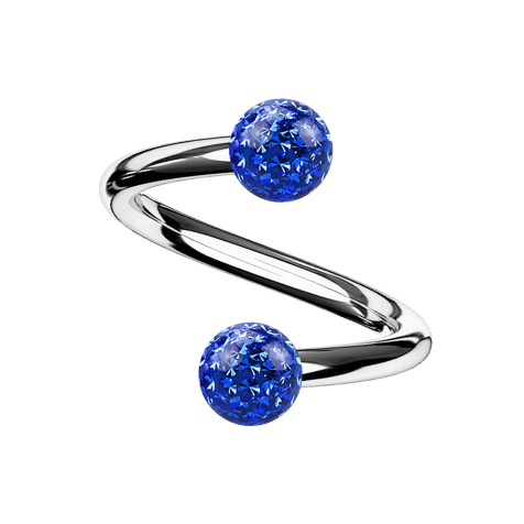 Spirale argentée avec deux boules de cristal bleu foncé Couche de protection en époxy