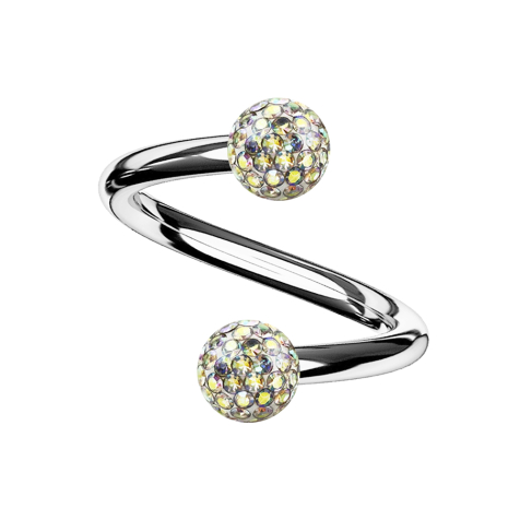 Spirale dargento con due sfere di cristallo multicolore Strato protettivo epossidico