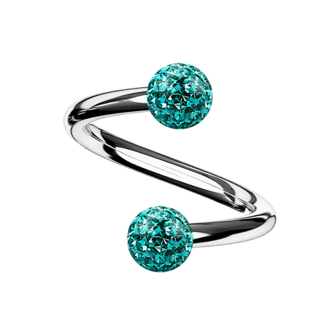 Spirale dargento con due sfere di cristallo turchese Strato protettivo epossidico