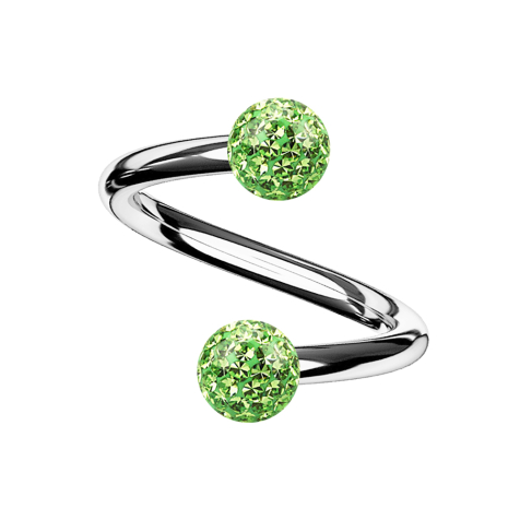 Spirale silber mit zwei Kristallkugeln hellgrün Epoxy Schutzschicht