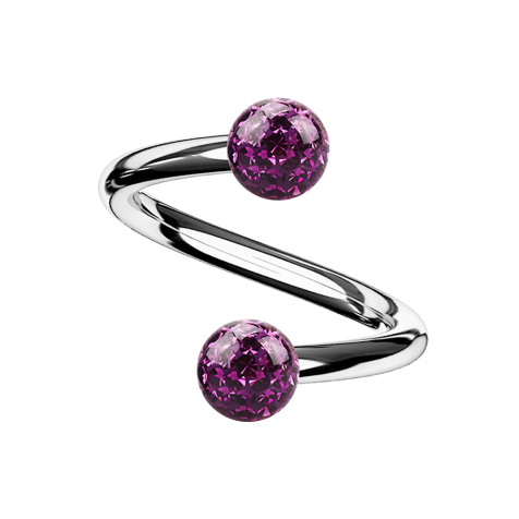 Spirale silber mit zwei Kristallkugeln violett Epoxy Schutzschicht