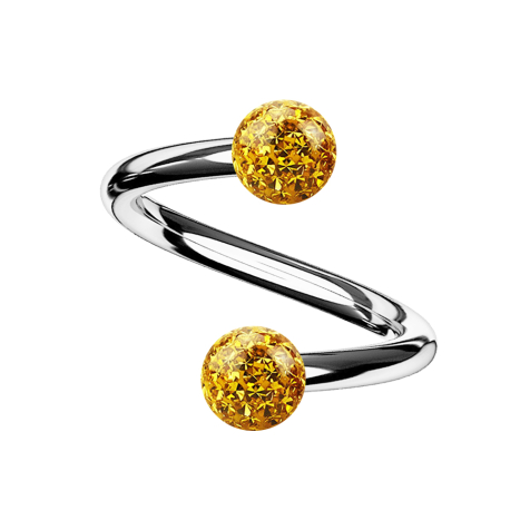 Spirale argentée avec deux boules de cristal topaz Couche de protection en époxy