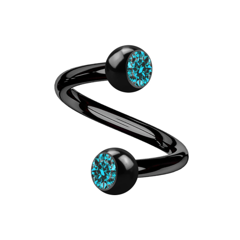 Micro spirale nera con due sfere crystal aqua