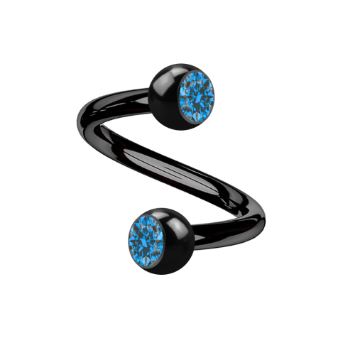 Micro spiral black with two balls crystal light blue