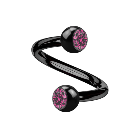 Micro spirale nera con due sfere di cristallo rosa
