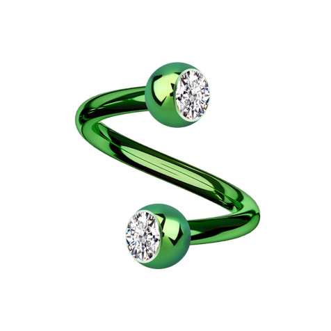 Micro spiral green with two silver crystal balls