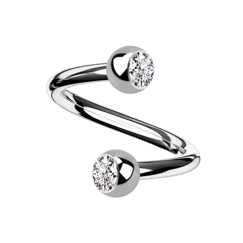 Micro Spirale silber mit zwei Kugeln Kristall silber