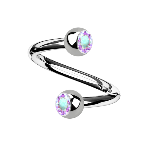 Micro spirale argentée avec deux boules cristal multicolore