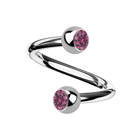 Micro spirale argentée avec deux boules cristal rose