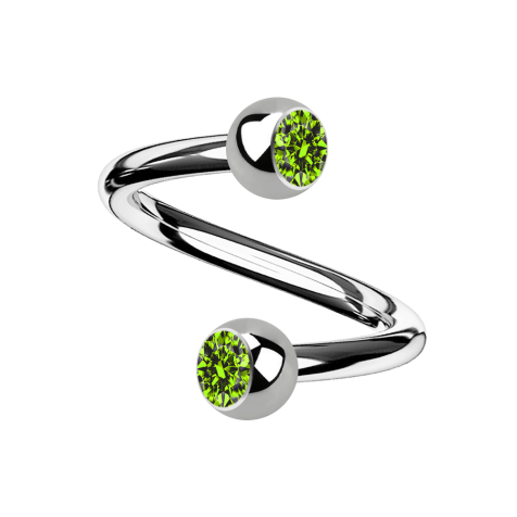 Micro spirale argento con due sfere di cristallo verde chiaro