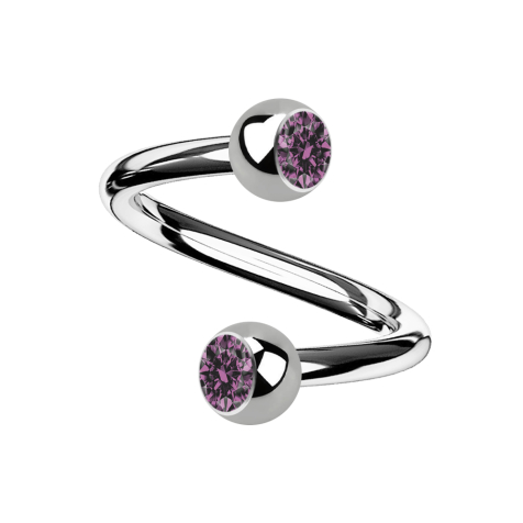 Micro spirale argentée avec deux boules cristal violet clair