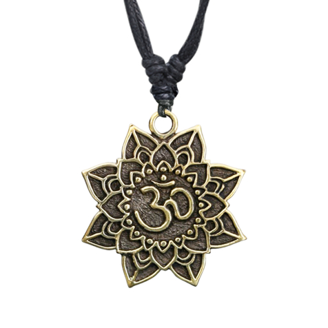 Necklace black pendant gold-plated flower Ohm