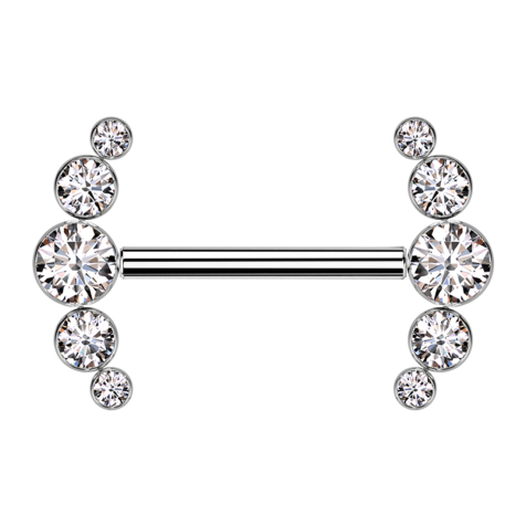 Barbell filetage intérieur argenté face avant cinq cristaux argentés