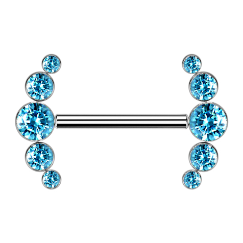 Barbell filettatura interna argento frontale cinque cristalli acquamarina