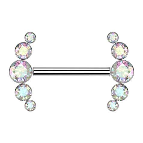 Barbell filettatura interna argento frontale cinque cristalli multicolore