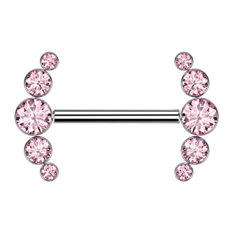 Barbell filettatura interna argento frontale cinque cristalli rosa