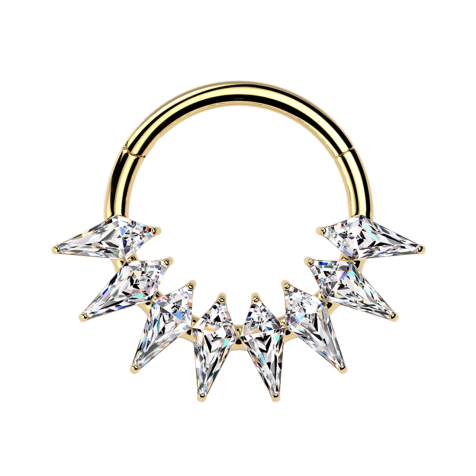 Micro segment ring, foldable, gold-plated, spear crystals, silver