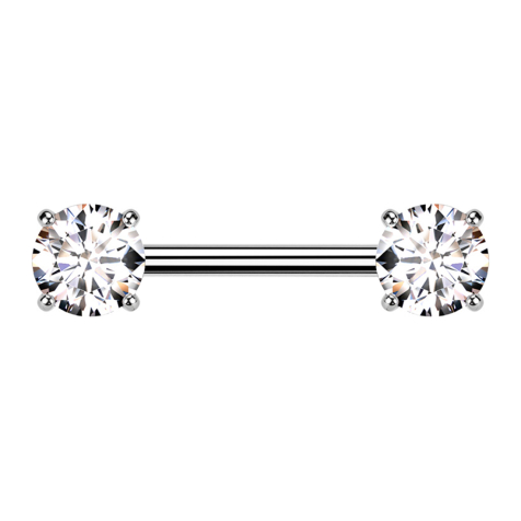 Barbell filettatura interna argento spesso fronte con cristallo incastonato argento