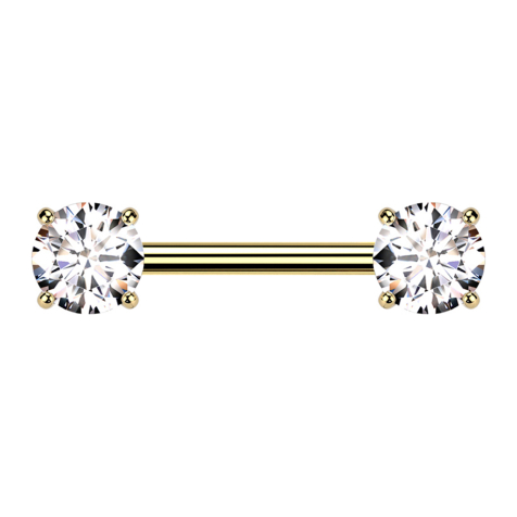 Barbell filettatura interna placcato oro spesso fronte con cristallo incastonato argento