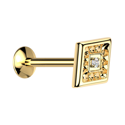 Micro Threadless Labret UFO vergoldet Diamantschliff Kristall silber