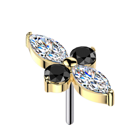 Threadless cross gold-plated oval crystals silver round crystals black