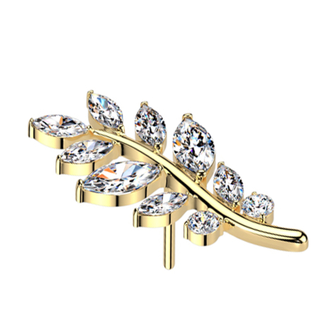 Threadless olive leaf gold-plated crystals silver