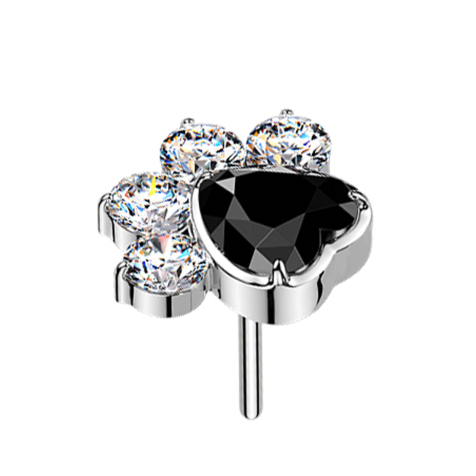 Threadless paw silver crystals silver and black