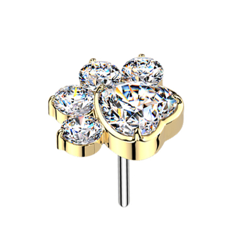 Threadless paw gold-plated crystals silver