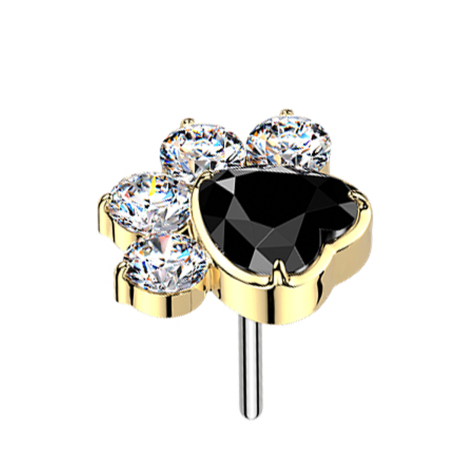 Threadless Pfote vergoldet Kristalle silber und schwarz