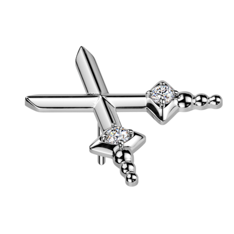 Threadless two daggers crossed silver crystals silver