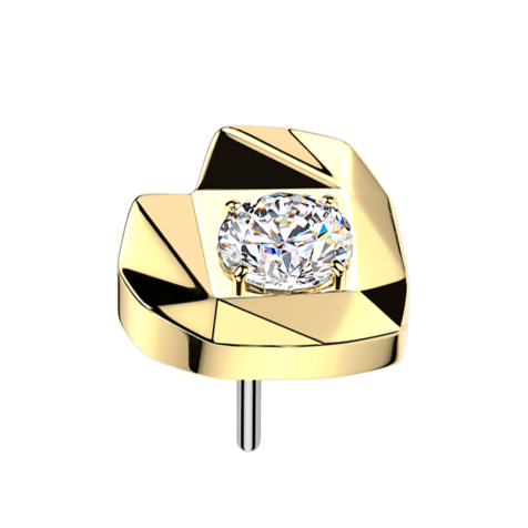 Threadless faceted heart gold-plated crystal silver