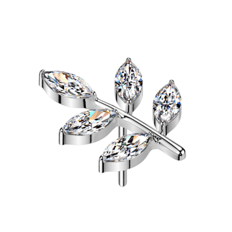 Foglio senza filettatura argento cinque cristalli ovali argento