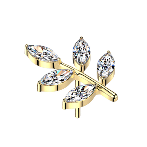 Threadless Blatt vergoldet fünf ovale Kristalle silber