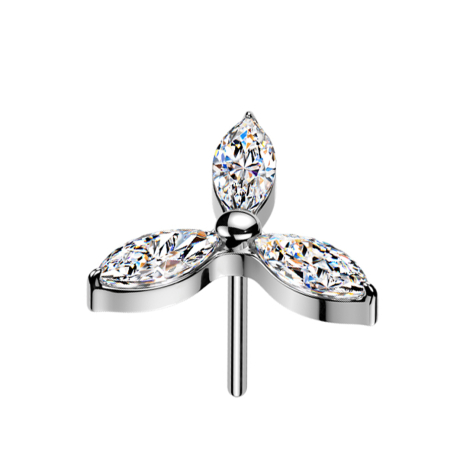 Threadless drei Blütenblätter silber Kristalle silber